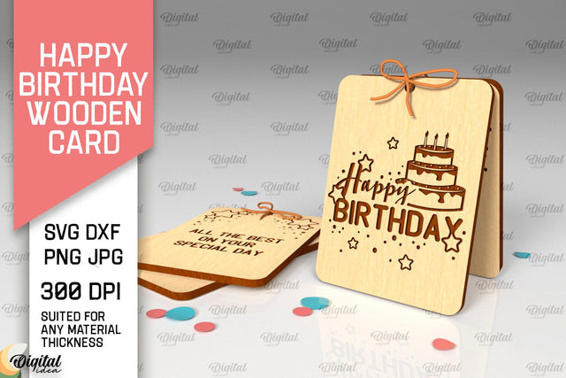 Happy Birthday Wooden Card Laser Cut. Greeting Card SVG SVG Evgenyia Guschina 