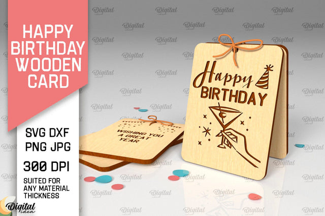 Happy Birthday Wooden Card Laser Cut. Greeting Card SVG SVG Evgenyia Guschina 