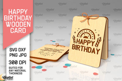 Happy Birthday Wooden Card Laser Cut. Greeting Card SVG SVG Evgenyia Guschina 
