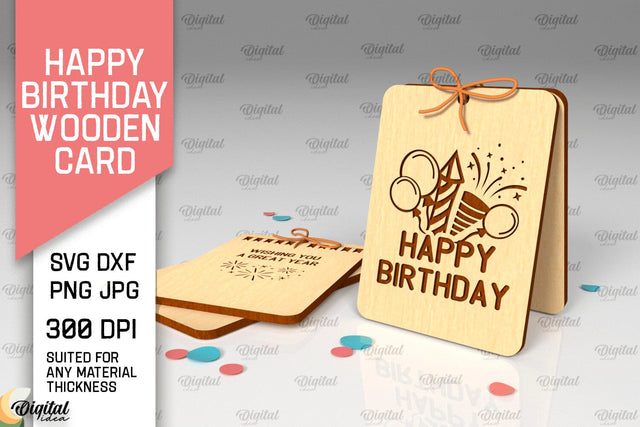 Happy Birthday Wooden Card Laser Cut. Greeting Card SVG SVG Evgenyia Guschina 