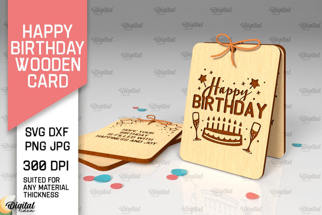 Happy Birthday Wooden Card Laser Cut. Greeting Card SVG SVG Evgenyia Guschina 
