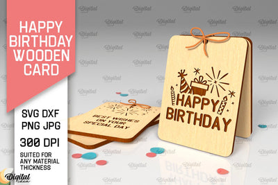 Happy Birthday Wooden Card Laser Cut. Greeting Card SVG SVG Evgenyia Guschina 