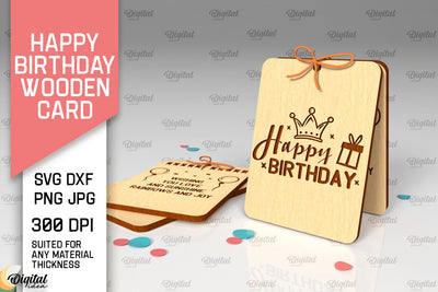 Happy Birthday Wooden Card Laser Cut. Greeting Card SVG SVG Evgenyia Guschina 