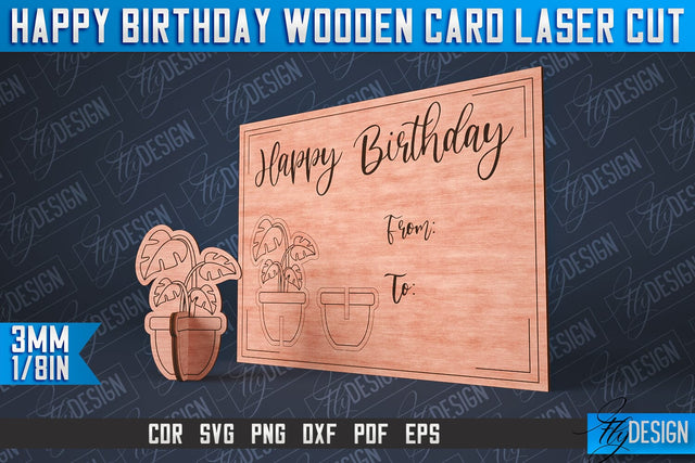 Happy Birthday Wooden Card Laser Cut | Laser Cut SVG Design | CNC Files SVG Fly Design 