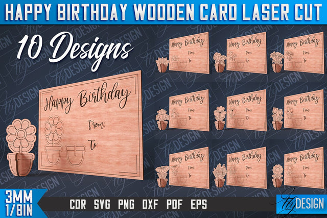 Happy Birthday Wooden Card Laser Cut | Laser Cut SVG Design | CNC Files SVG Fly Design 
