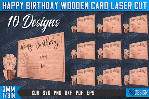 Happy Birthday Wooden Card Laser Cut | Laser Cut SVG Design | CNC Files SVG Fly Design 