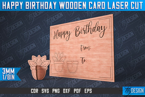 Happy Birthday Wooden Card Laser Cut | Laser Cut SVG Design | CNC Files SVG Fly Design 