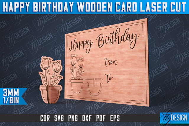 Happy Birthday Wooden Card Laser Cut | Laser Cut SVG Design | CNC Files SVG Fly Design 