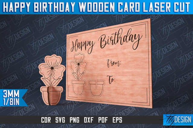 Happy Birthday Wooden Card Laser Cut | Laser Cut SVG Design | CNC Files SVG Fly Design 