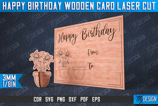 Happy Birthday Wooden Card Laser Cut | Laser Cut SVG Design | CNC Files SVG Fly Design 