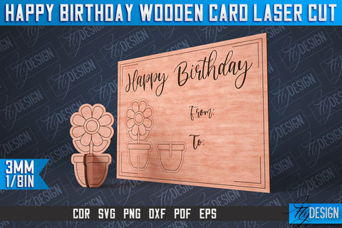 Happy Birthday Wooden Card Laser Cut | Laser Cut SVG Design | CNC Files SVG Fly Design 