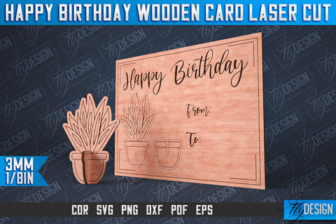 Happy Birthday Wooden Card Laser Cut | Laser Cut SVG Design | CNC Files SVG Fly Design 