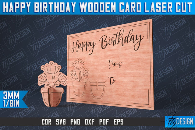 Happy Birthday Wooden Card Laser Cut | Laser Cut SVG Design | CNC Files SVG Fly Design 