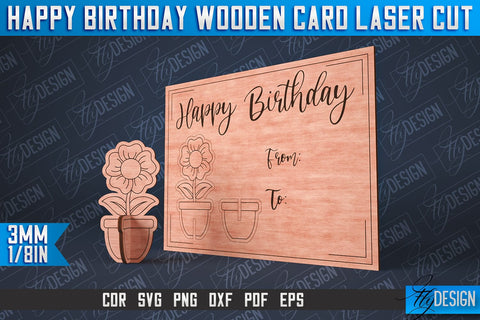 Happy Birthday Wooden Card Laser Cut | Laser Cut SVG Design | CNC Files SVG Fly Design 