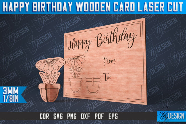 Happy Birthday Wooden Card Laser Cut | Laser Cut SVG Design | CNC Files SVG Fly Design 