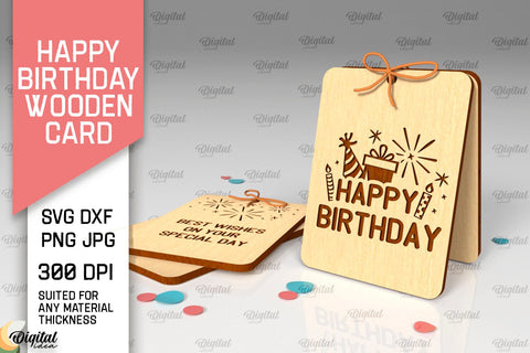 Happy Birthday wooden Cards Laser Cut Bundle. Greeting Cards SVG Evgenyia Guschina 