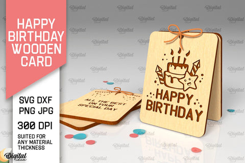 Happy Birthday wooden Cards Laser Cut Bundle. Greeting Cards SVG Evgenyia Guschina 
