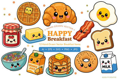Happy Breakfast Clipart SVG PNG SVG Patty Young Creative 