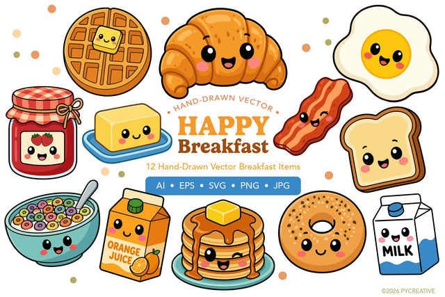 Happy Breakfast Clipart SVG PNG SVG Patty Young Creative 