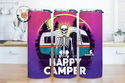 Happy Camper 20oz Skinny Tumbler Png, Skeleton Camping Clipart, Funny Camping Sublimation Design, Happy Camper Tumbler Wrap Sublimation Rabbitmakies 