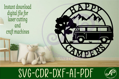 Happy camper campervan wall art sign, SVG file. vector SVG APInspireddesigns 