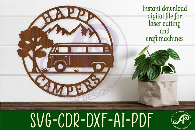 Happy camper campervan wall art sign, SVG file. vector SVG APInspireddesigns 