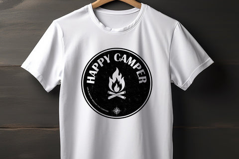Happy Camper Campfire Black & White Png Sublimation Karma Genie Graphics 