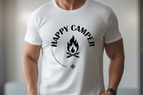 Happy Camper Campfire Black & White Png Sublimation Karma Genie Graphics 