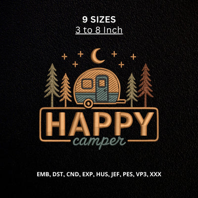 Happy Camper Machine Embroidery Design Camping Trailer Forest Embroidery File Embroidery/Applique DESIGNS PatternFeed8 