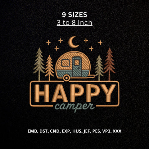 Happy Camper Machine Embroidery Design Camping Trailer Forest Embroidery File Embroidery/Applique DESIGNS PatternFeed8 