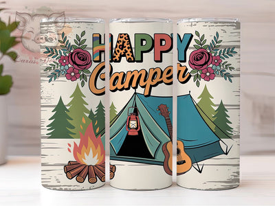 Happy Camper Retro 20oz Tumbler Wrap, Camping Quotes, Retro Camper, Outdoor Adventure, Rustic Outdoor Design, 20oz Tumbler Wrap, Sublimation PNG Sublimation Lara' s Designs 