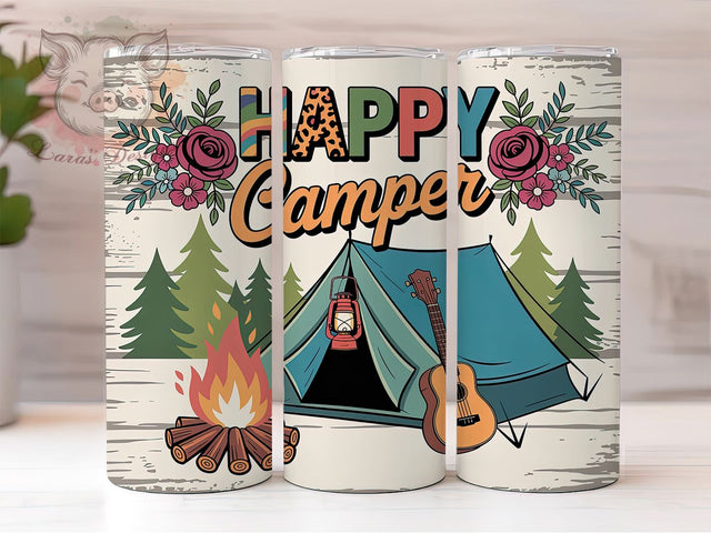 Happy Camper Retro 20oz Tumbler Wrap, Camping Quotes, Retro Camper, Outdoor Adventure, Rustic Outdoor Design, 20oz Tumbler Wrap, Sublimation PNG Sublimation Lara' s Designs 