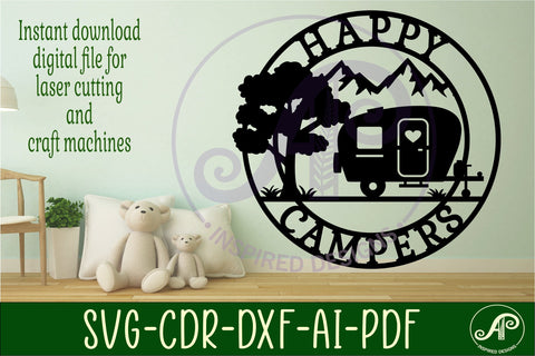 Happy Campers wall art sign, SVG file. vector file SVG APInspireddesigns 