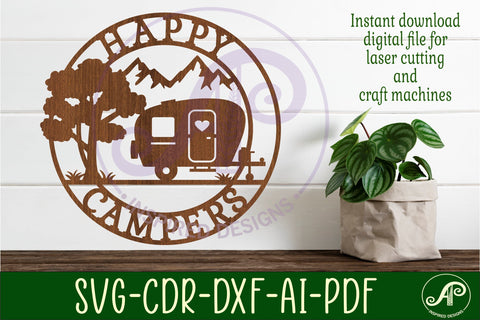 Happy Campers wall art sign, SVG file. vector file SVG APInspireddesigns 