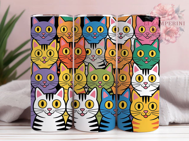 Happy Cats Design 20oz Tumbler Wrap, Funny Cat Design, Exaggerated Cat Features, Cat Sublimation PNG, 20oz Tumbler Wrap, Cute Cat Wrap, Whimsical Cat Quote Sublimation Li Zamperini 