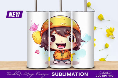 Happy Chibi Character With Yellow Hat Sublimation Regulrcrative 