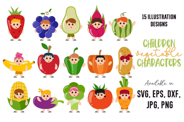 Happy Children Vegetable Character Bundle SVG dapiyupi store 