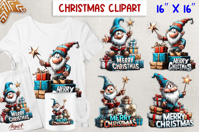Happy Christmas gnome clipart with gift boxes Cute gnomes Sublimation Angelina Semenova 