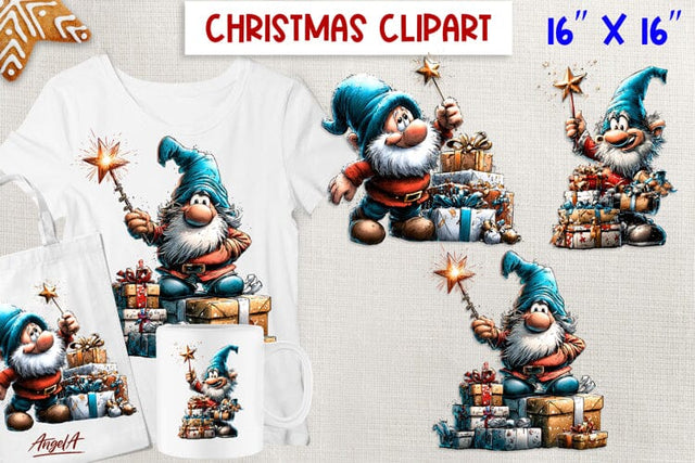 Happy Christmas gnome clipart with gift boxes Funny gnomes Sublimation Angelina Semenova 
