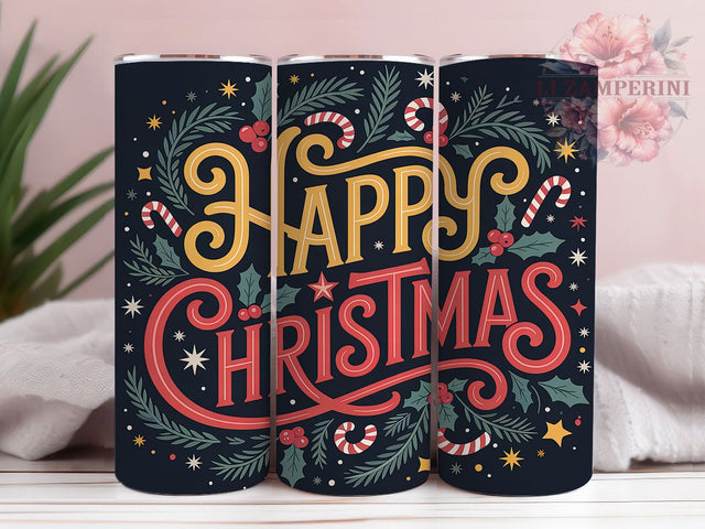 Happy Christmas Holiday Tumbler, Holiday Sublimation Design, Festive Cup Art, 20oz Xmas Tumbler, Whimsical Christmas Mug, Stylish Holiday Cup, Cozy Christmas Wrap Sublimation Li Zamperini 