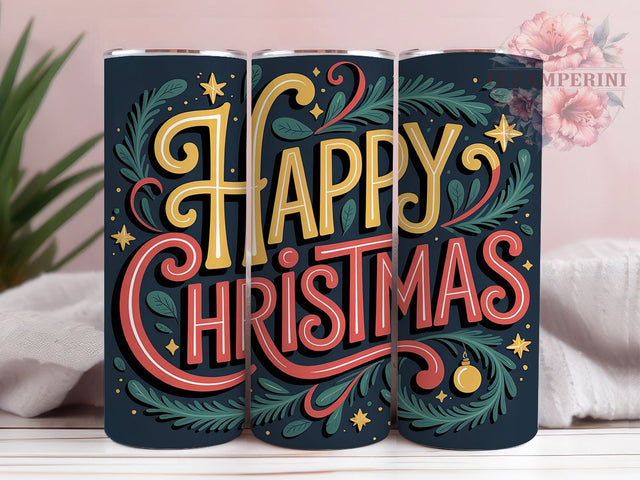 Happy Christmas Holiday Tumbler, Holiday Sublimation Design, Festive Cup Art, 20oz Xmas Tumbler, Whimsical Christmas Mug, Stylish Holiday Cup, Cozy Christmas Wrap Sublimation Li Zamperini 