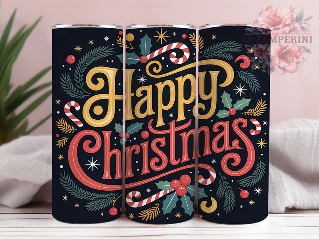Happy Christmas Holiday Tumbler, Holiday Sublimation Design, Festive Cup Art, 20oz Xmas Tumbler, Whimsical Christmas Mug, Stylish Holiday Cup, Cozy Christmas Wrap Sublimation Li Zamperini 