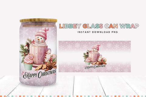 Happy Christmas Snowman Glass Can Sublimation PNG Sublimation BijouBay 
