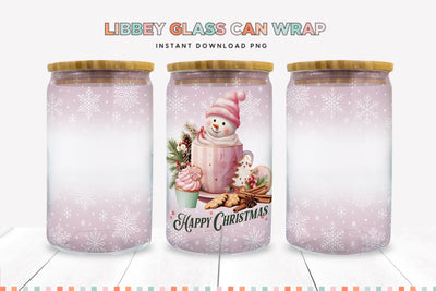 Happy Christmas Snowman Glass Can Sublimation PNG Sublimation BijouBay 