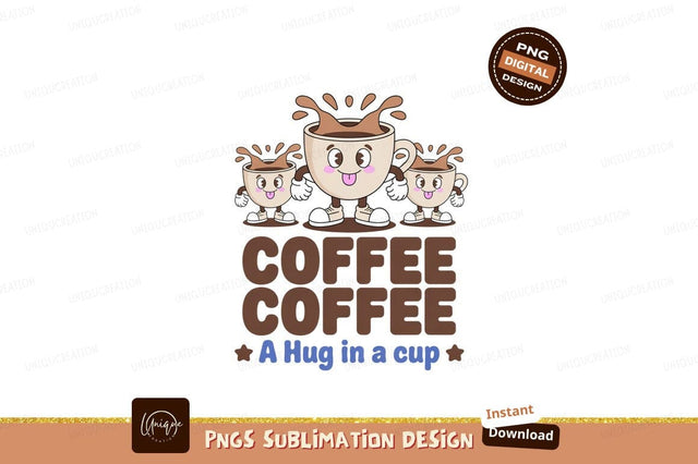 Happy coffee cups splashing beverage cartoon Sublimation Designangry 