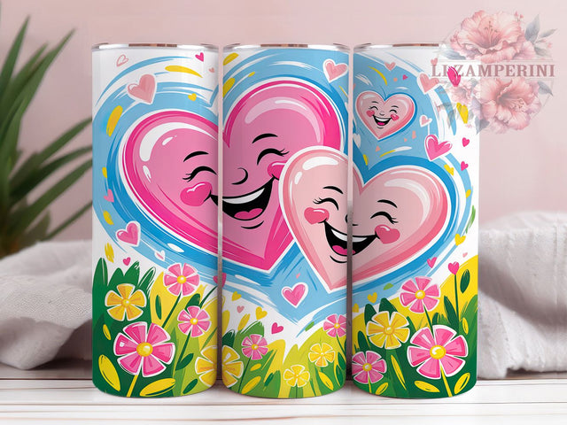 Happy Colorful Heart Tumbler, Colorful Floral Pattern, Bright Heart Design, 20Oz Sublimation Wrap, Cheerful Flower Art, Cute Heart Texture, Tumbler Sublimation Sublimation Li Zamperini 