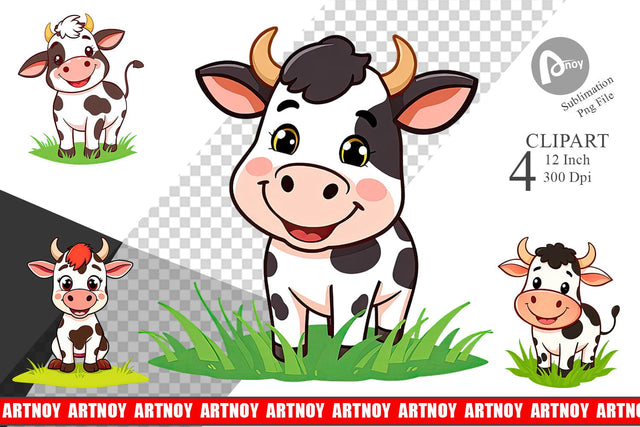 Happy Cow Face Clipart Sublimation artnoy 