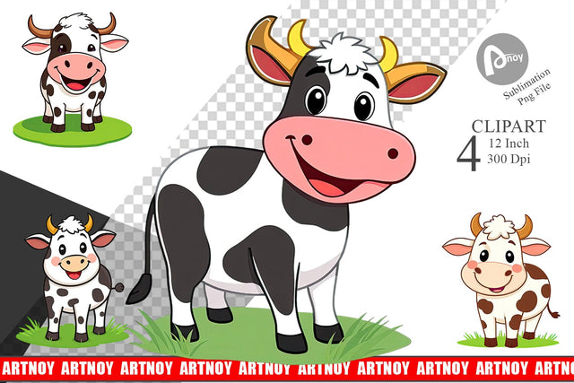 Happy Cow Face Clipart Sublimation artnoy 