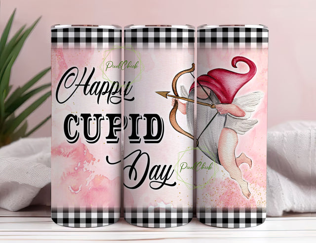 Happy cupid day tumbler PNG design Watercolor Valentine gnome 20 oz skinny tumbler STRAIGHT digital wrap Sublimation PixelChick 