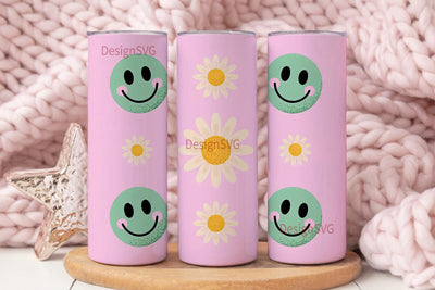 Happy Daisy Smiley 20oz Tumbler Wrap Sublimation DesignSVG 